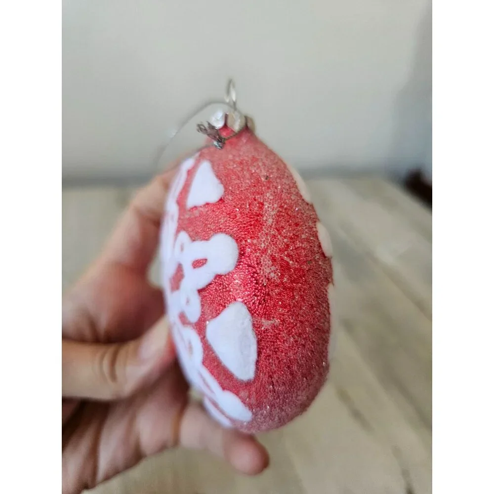 Sugared snowflake red velvet glass ornament unique‎ Xmas tree